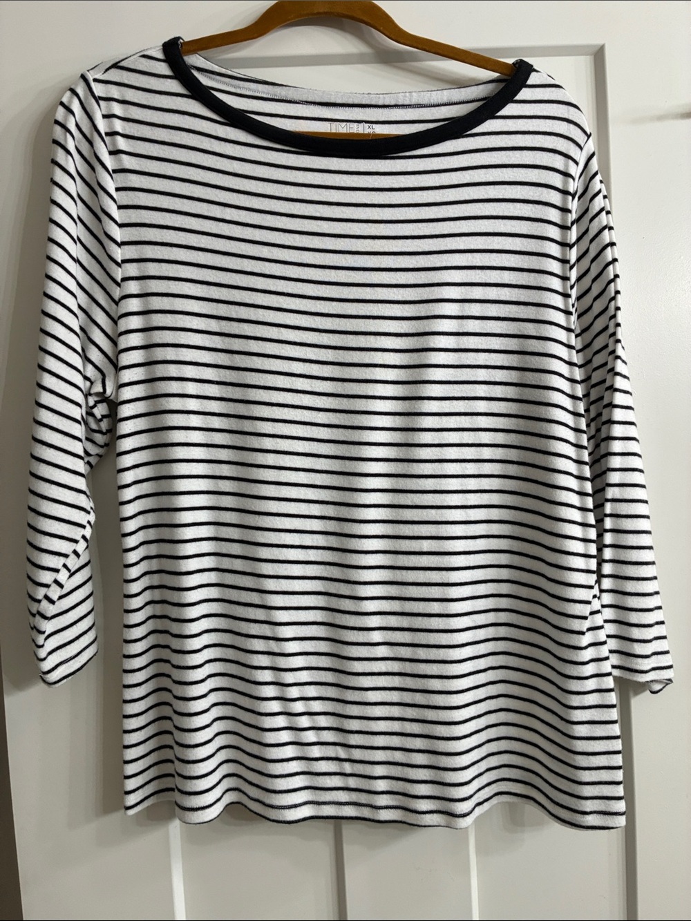 Time and Tru White and Black Striped Long Sleeve Tee